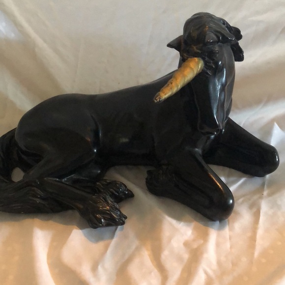 Black unicorn whimsigoth dark goth decor vintage statuary 1981 marked Statue - Picture 8 of 11